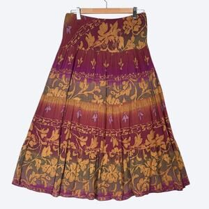 VTG‎ 90s Forest Fairy Grunge Midi Skirt Womens S Chaps Boho Floral Dip Dye Artsy